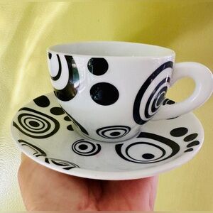 Black and White Geometric Modern Cup and Saucer Set
